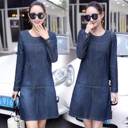 New Spring Autumn Women Dresses Vestido Casual Plus Size Slim Solid Long Sleeve Jeans Dress For Women Large Denim One-Piece 5XL