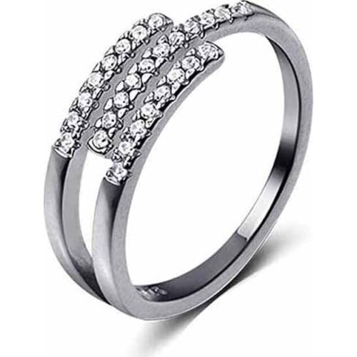 100% 925 Sterling Silver Korean Multi-layer Irregular Line Opening Ring For Women Simple Zirconia Hand Jewelry