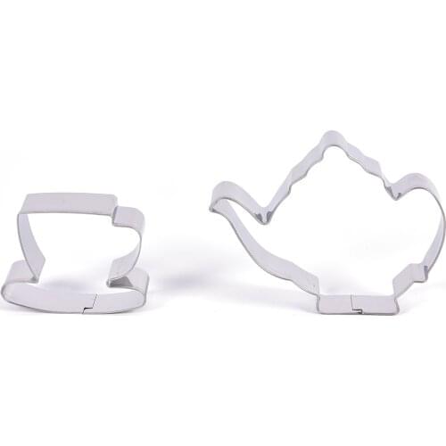 2Pcs/set Stainless Steel Tea Cup and Tea Pot Shape Cookie Cutter DIY Biscuit Stamps Tools