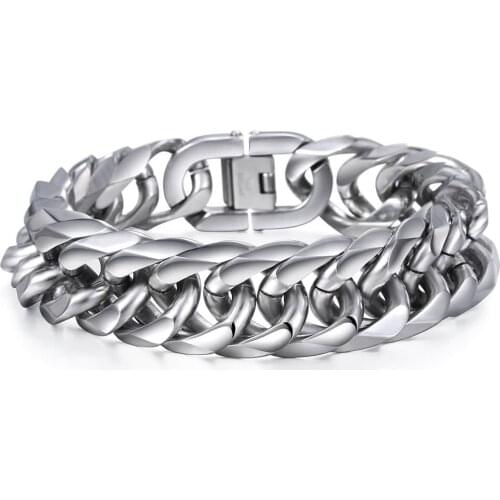 18/22mm Heavy 316L Stainless Steel Bracelet Big Curb Cuban Link Silver Color Rombo Chain Wristband Male Jewelry 7-11inch HB286A