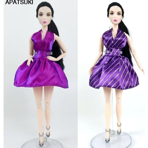 2pcs/lot Purple One-Piece Backless Dress for Barbie Doll Clothes Evening Party Dress for 1:6 BJD Doll Outfits Clothes Kids Toy