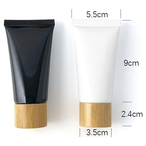 50ML Cosmetic Soft Squeeze Tube White Black Lotion Hand Cream Refillable Makeup Packaging Empty Squeeze Tube with Bamboo Lid