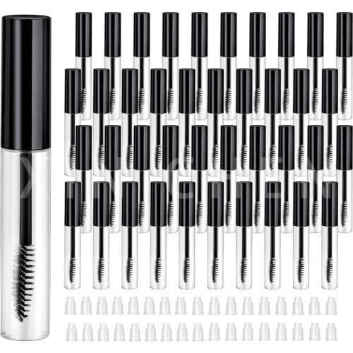 50 PCS 10ML Mascara Tubes Empty Eyelash Cream Refillable Clear Bottles Cosmetic Sample Container with Black Eyelash Brush Stick
