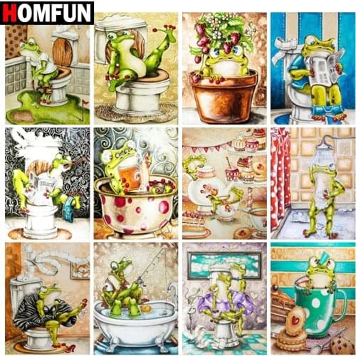 HOMFUN Diamond Painting Full Square/Round Drill 5D DIY "Cartoon toilet frog" Daimond Embroidery Rhinestone Cross Stitch Decor
