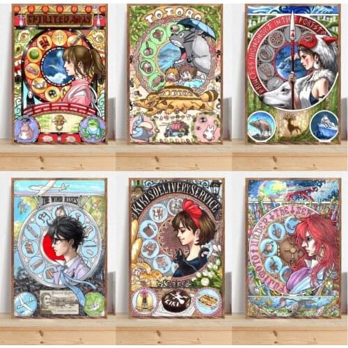 Miyazaki Hayao Ghibli Anime Posters Movie Series Princess Mononoke Spirited Away Art Painting Silk Canvas Poster Wall Home Decor