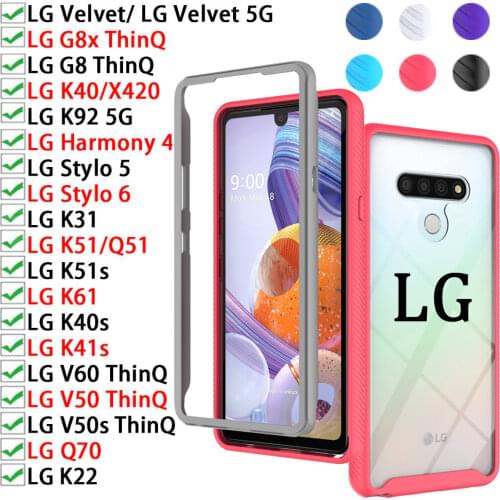 LG Velvet Case,Heavy Duty Protective Shockproof Bumper Hybrid Back Clear TPU Cover Phone Cases for LG G8X K22 K51 K92 Stylo 5/6