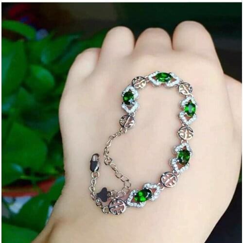 Free Shipping Natural and real Diopside Bracelets 925 sterling silver Fine jewelry gems 4*6mm 5pcs