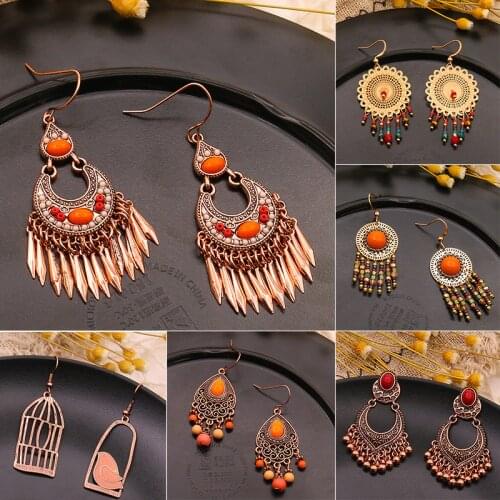Exknl Big Long Drop Earrings for Women Geometric Bell Bohemian Cross Vintage Tassel Flower Earrings Fashion Jewelry Accessories