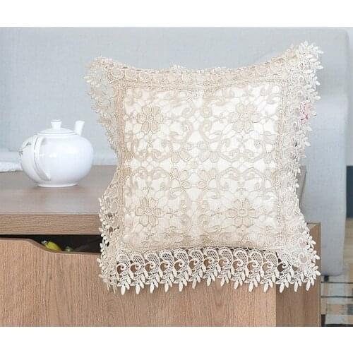 Floral Style Square Embroidery Cushion Cover Sofa Bed Room Car Home Wedding Decorative Pillow Cover With Elegant Lace Trimmings