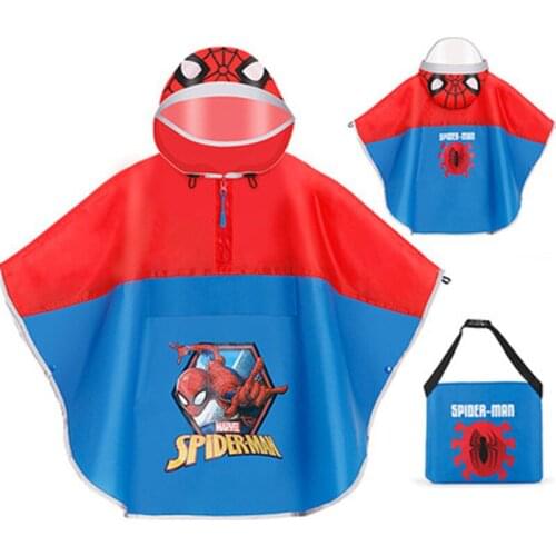Disney Kids Children Raincoat Spider Man Mickey Frozen Rain Coat Poncho Single-person Rainwear Reflective Strip Oxford Cloth