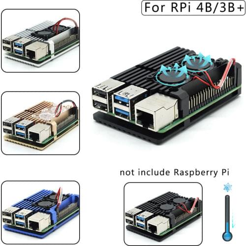 Dual fan Raspberry Pi 4 Model B / 3B + / 3B 4 color aluminum metal case with super two cooling fans + radiator suitable for RPI