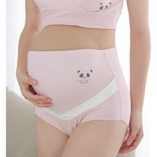 Breathable plus size cute cartoon print maternity underwear adjustable high waist over bump belly lift pregnant womens panties