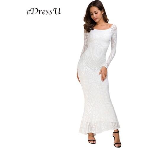 Elegant Mermaid Evening Party Dress Black White Sequin Paillette Vestido Robe de Soiree Off Shoulder Formal Gown MS-DHM695