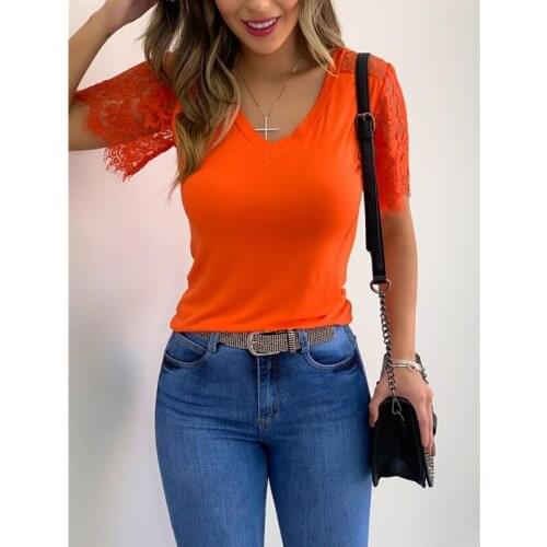 Summer Lacc Up Solid T Shirts Y2k Aesthetic Short Floral Hollow Sleeve Women Skinny Tees Casual Female Streetwear V Neck Tops