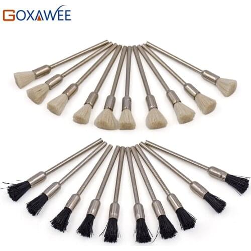 GOXAWEE 10pcs Bristle Brush White Gray Goat Hair End Brush Use for Dremel Accessories Tools Rotary Tools with 2.35mm Shank