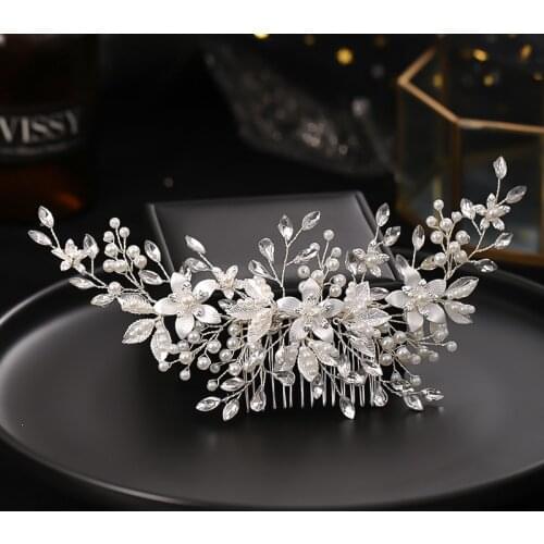 GETNOIVAS Luxury Bridal Wedding Headdress Hair Comb Headpeice Silver Color Flower Bridal Comb Handmade Alloy Hair Comb SL