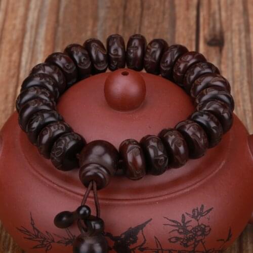 KEJIALAI Buddhism Sanskrit Wood Beads Bracelets Lightning Jujube Six Words Buddhistic Mantra Hand String Tibet Jewelry KJLFZ070