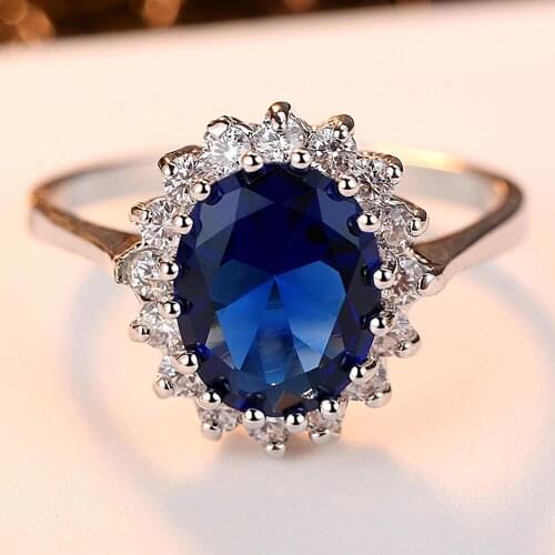 Classic Blue& Red Zircon Rings Princess Diana William Kate Rings for Women Oval Stone Rings Wedding Engagement Fashion Jewelry