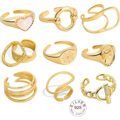 925 Sterling Silver New Simple Flower Eye Gold Color Rings Retro Distressed Opening Handmade Ring Fashion Fine Jewelry