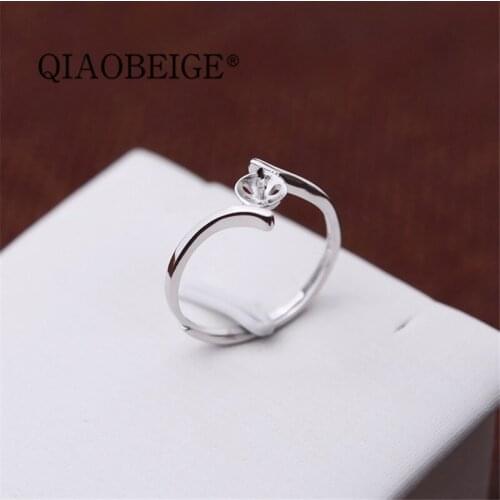 QIAOBEIGE simple ring diy accessory small pearl bead mounts fitting 925 sterling silver smart ring for women open ring