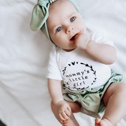 Newborn Baby Girls Fashion 3-piece Outfit Set Letter Print Romper+Shorts+Headband Set