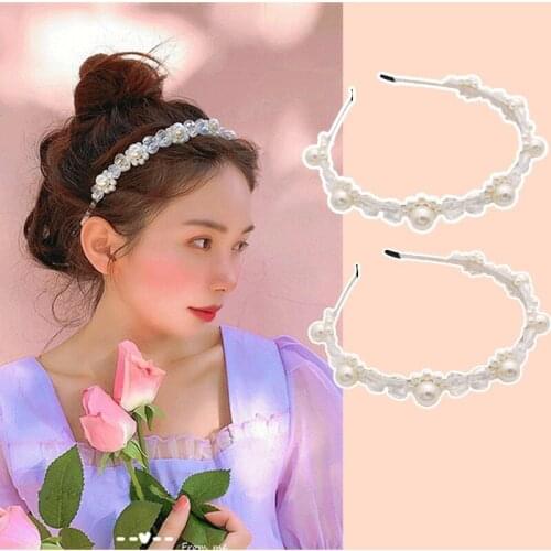 Korea Woven Retro Crystal Pearl Headband Imitation Pearls Chic Flowers Hair Band For Women Girls Hair Accessories Headwear