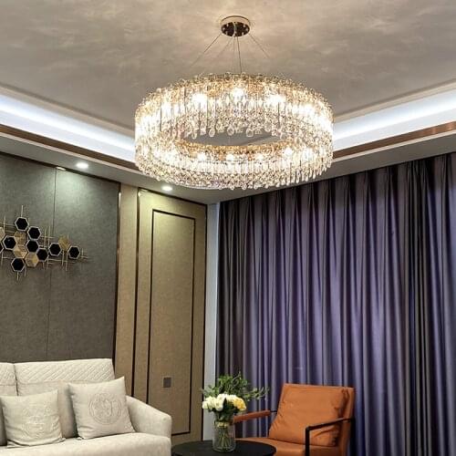 Led E14 Postmodern Ring Tassel Crystal Iron Gloden Chandelier Light Fixture Lampen Lustre Suspension Luminaire For Dinning Room