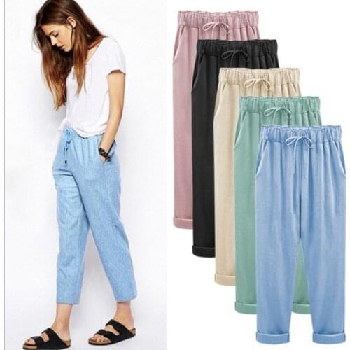 Summer Harem Pants Womens High Waist Loose Straight Nine Pants Womens Casual Trousers Large Size 4XL 5XL 6XL Pants Womens Slacks