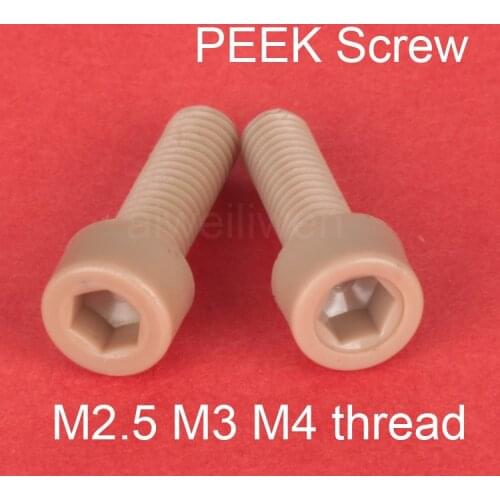 M2.5 M3 M4 thread PEEK HEX SOCKET Cap Screw Allen bolt polyether-ether-ketone Resistant to high temperature, corrosion and acid