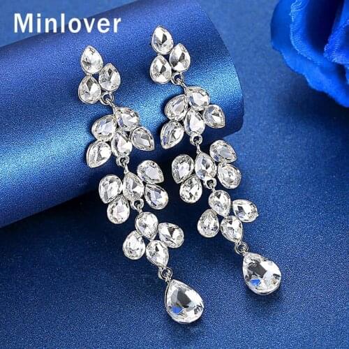 Minlover Cute Crystal Pink / Gold Color Drop Earrings for Women Engagement Wedding Dangle Earring Bridal Jewelry EH1627