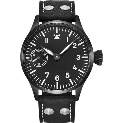 43mm Corgeut Black Dial Sapphire Glass PVD plated Case Luminous ST36 hand winding movement mens Watch