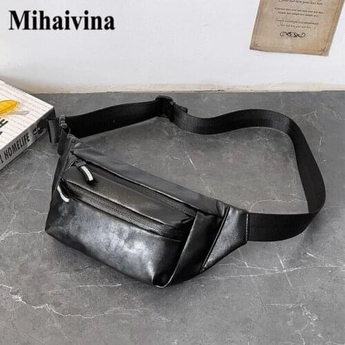 Mihaivina Chest Bag For Men Waterproof Waist Bag Fanny Pack Women Luxury Leather Black Bum Pouch Bags Casual Outdoor Travel Bags