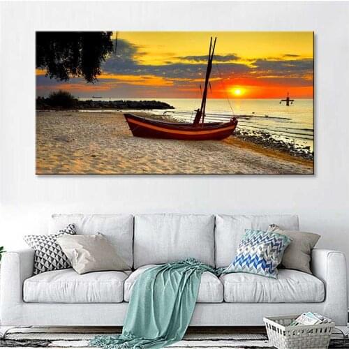 RELIABLL ART Beach in Sunset Scenery Pictures Landscape Canvas Paintings Wall Posters For Living Room Decoration No Frame
