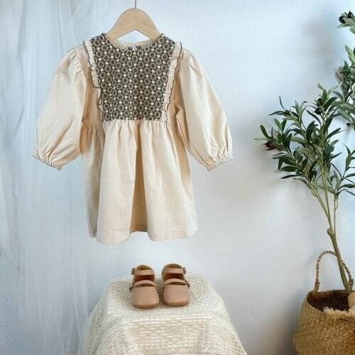 Girls Print Stitching Dress Autumn New Style Childrens Long-Sleeved Casual Loose Brief Princess Dresses WTA40