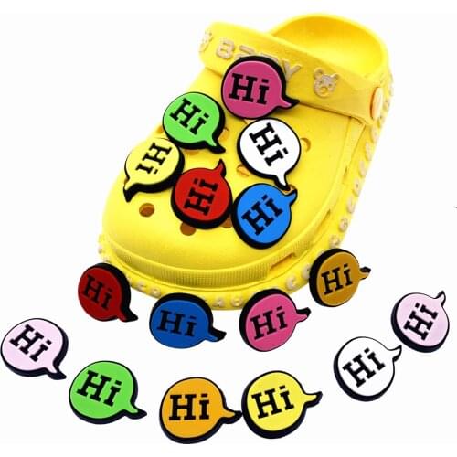 50PCS Wholesale Mix Cartoon Letter Icon Shoe Charms PVC Soft HI Word Decoration For Croc Jibz Accessories DIY Kids Party Gifts
