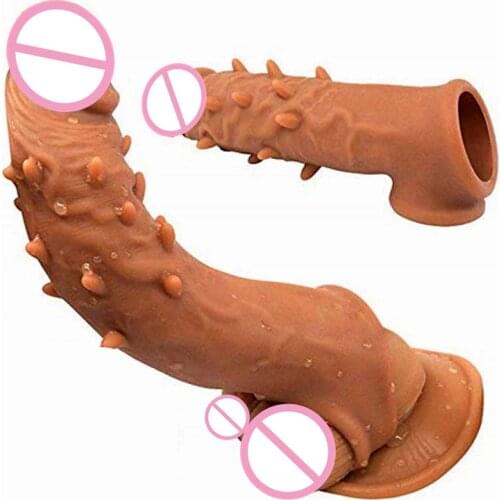 ManNuo Realistic Vibrator Penis Cock Sleeve Male Sex Toys Reusable Condom Extender Dildo Delayed Ejaculation GSpot Stimulation88