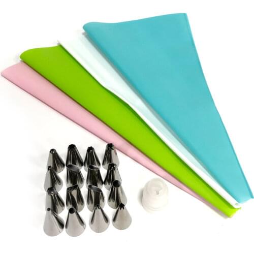 18Pcs/set DIY Silicone molds Cake Icing Piping Cream Pastry Bags with 16Pcs Nozzle Tips Cake Decorating Tools Mould Set