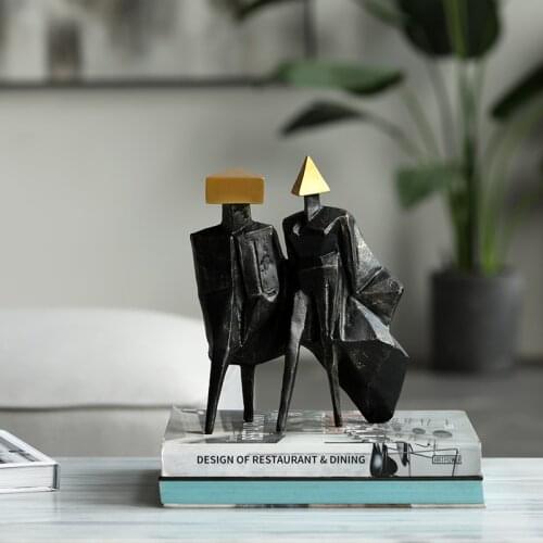 Nordic Ornaments Retro Industrial Style Home Desktop Decorations Two Abstract Figures Walking Together Metal Figurine Gifts