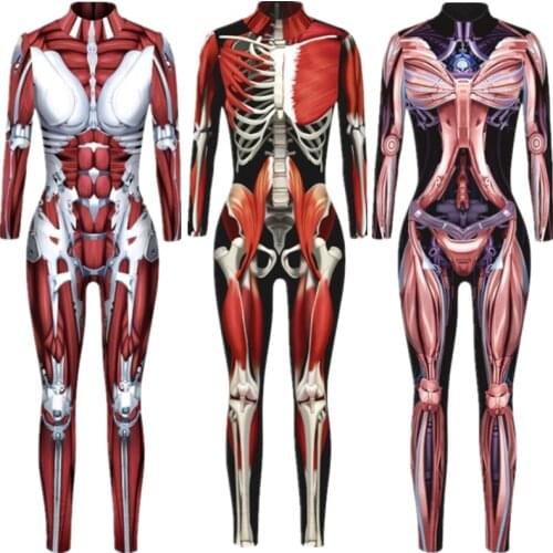 Skeleton Skull Sexy Jumpsuit Catsuit Cosplay Costumes Zentai Halloween Women Bodysuit Fancy Dress Adult Rompers