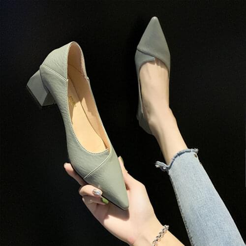 Pointed Mid-heel Womens Shoes Shallow Mouth Single Shoes Womens Wild Fashion High Heels Womens Net Red One-legged Peas Shoes
