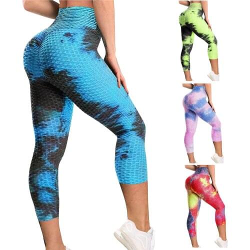 Skinny Pants Womens Tie-dye Breathable Hip Lifting Exercise Bubble Yoga Leggings Women Fitness Ninth Pants лосины для девочек