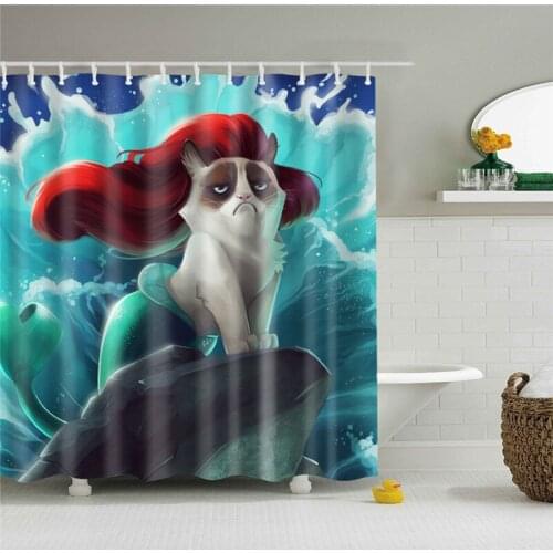 Waterproof Shower Curtain for Bathroom Funny Mermaid Print Bathtub Curtains Opaque Polyester Bathroom Curtain with 12 Pcs Hooks