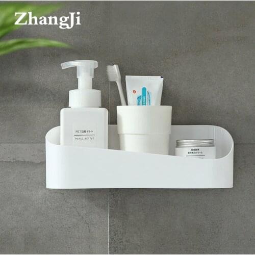 Zhangji Bathroom Shower Shelf Home and Kitchen Organizer ABS traceless Shelf Rack Self Adhesive Wall Shelves Storage box