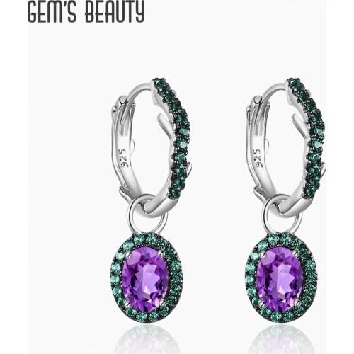 GEMS BEAUTY Natural Amethyst Handmade Womens Statement Earrings 925 Sterling Silver Gemstone Lever Back Earrings Fine Jewelry