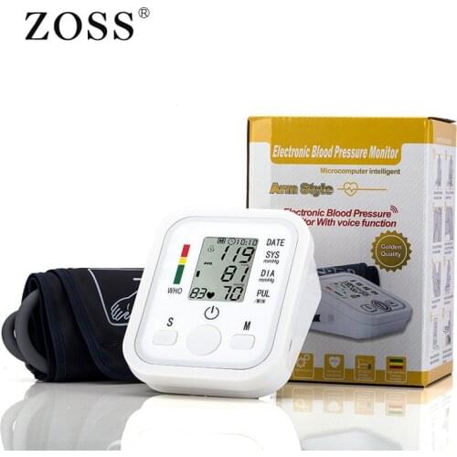 ZOSS English or Russian Voice broadcast digital LCD upper arm blood pressure monitor heart beat instrument tonometer heart rate