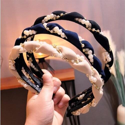 1PCS Fashion Pearl Headband Super Flash Crystal Winding Headband Female Hairpin Temperament Little Fairy Forest Headwear