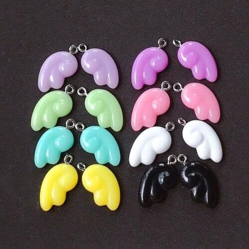 10 pairs 20*13mm Cute Glitter Angel Wings Charms flatback Resin Cabochons For Necklace Keychain Pendant DIY Making Accessories