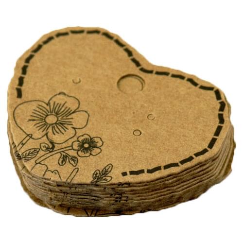 Heart Shape Kraft Earring Display Cards 100pcs/lot Paper Cardboard Ear Studs Packaging Hanging Label Showcase Stand Accessory