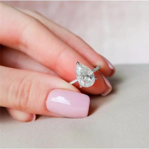 2.0carat 10*7mm Pear Cut DEF Color VVS1 Moissanite Women Rings 100% Pure 14K White Gold Half Etenity Band Engagement Women Rings