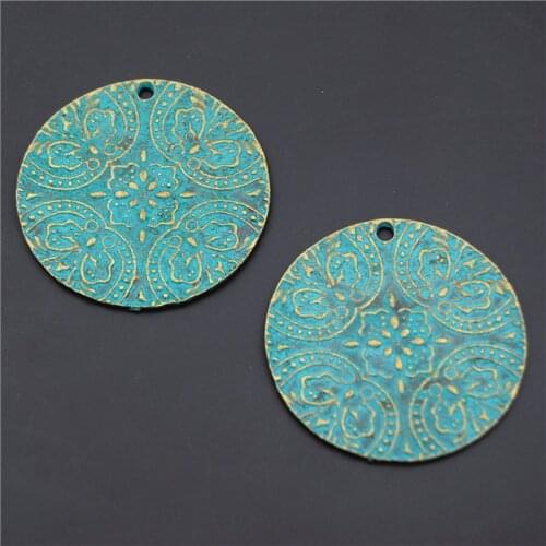 2pcs Greek Bronze Patina Flower Round Big Charms Jewelry Pendant Finding A2331